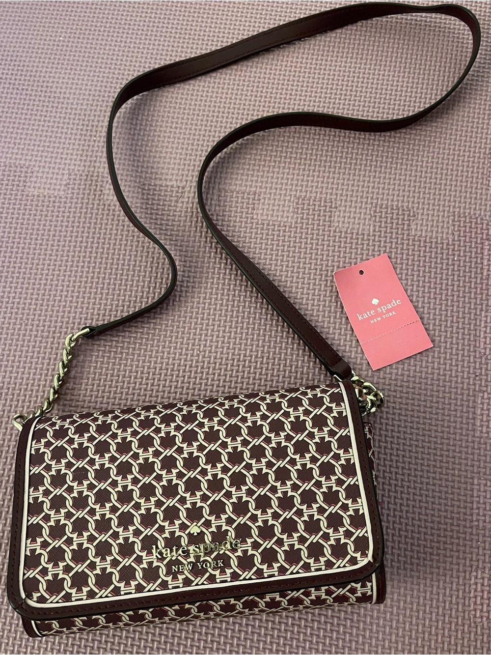 kate spade burgundy and cream geometric crossbody